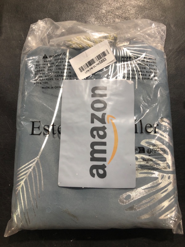 Photo 1 of Estelar Textiler Stone Blue Blackout Curtains for Living Room,Room Darkening Curtains with Silver Palm Tree Pattern, Light Blocking Thermal Insulated Window Drapes for Boys Bedroom,38Wx63L,2 Panels