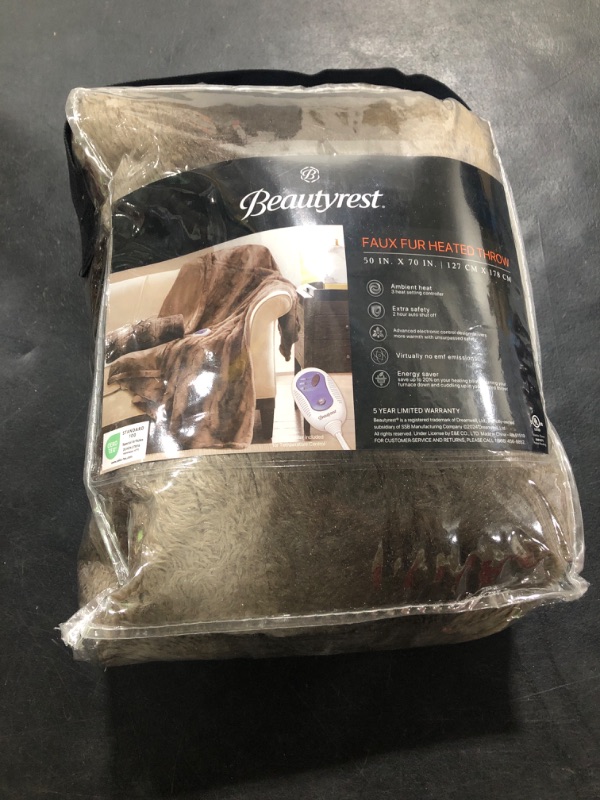 Photo 1 of Beautyrest Zuri Reversible Faux Fur to Mink Electric Blanket, Auto Shut Off, Virtually Zero EMF, Multi Heat Setting, UL Certified, Machine Washable, Brown Throw 50x70