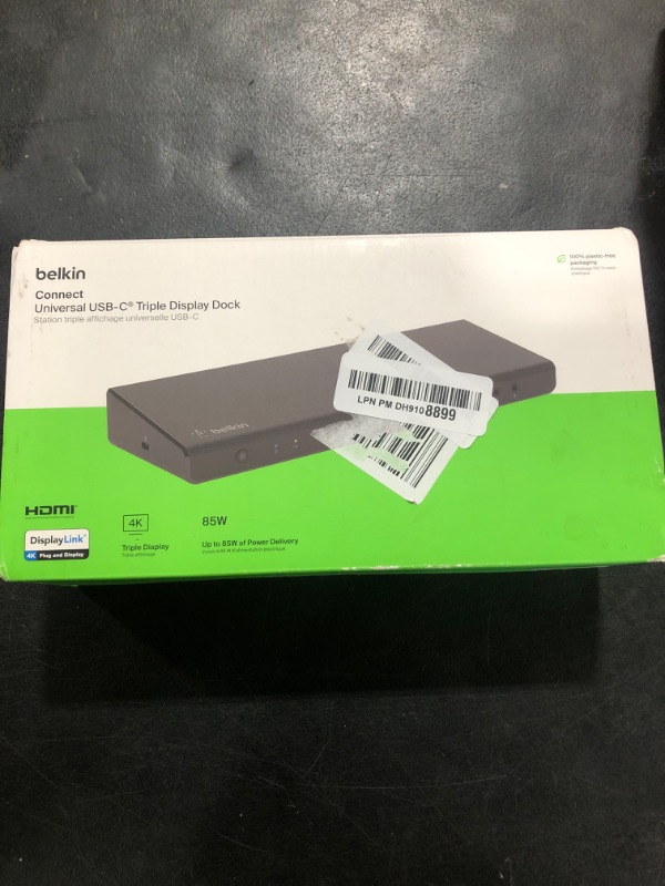 Photo 2 of Belkin 15-in-1 Universal Triple Display DisplayLink Docking Station Hub w/ 3 HDMI Ports, 2 DisplayPorts for Triple 4K Display w/ 85W PD, Gigabit Ethernet, 3.5mm Mic/Speaker, 1 USB-C, & 5 USB-A Ports