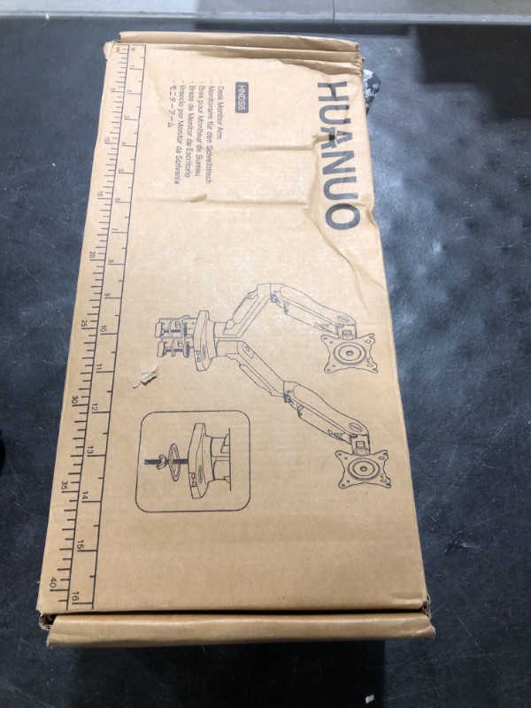 Photo 1 of HUANUO Dual Monitor Stand - Full Adjustable Monitor Desk Mount Swivel Vesa Bracket with C Clamp, Grommet Mounting Base for 13 to 32 Inch Computer Screens - Each Arm Holds 4.4 to 19.8lbs