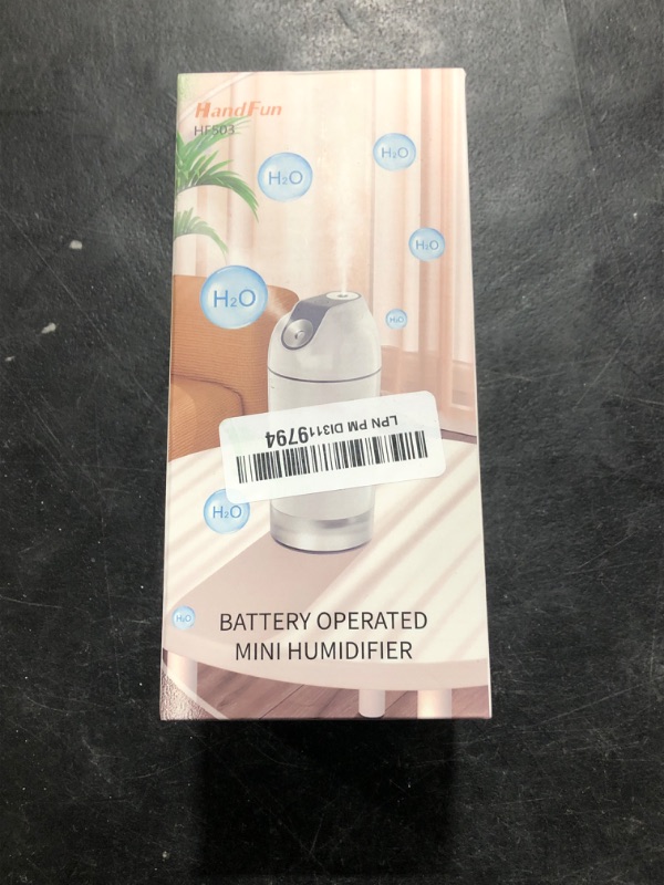 Photo 1 of HandFun Mini Humidifier-Battery Operated 480ml Cordless Portable Small Humidifier USB Rechargeable Personal Desktop Humidifiers With Night Light & 4 Spray Modes for Car, Baby, Plants (White, 2600mAh)