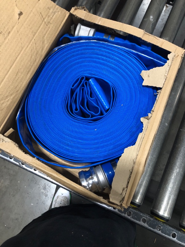 Photo 1 of 2" x 100' Blue PVC Backwash Hose for Swimming Pools, Heavy Duty Discharge Hose Reinforced Pool Drain Hose with Aluminum Camlock C and E Fittings