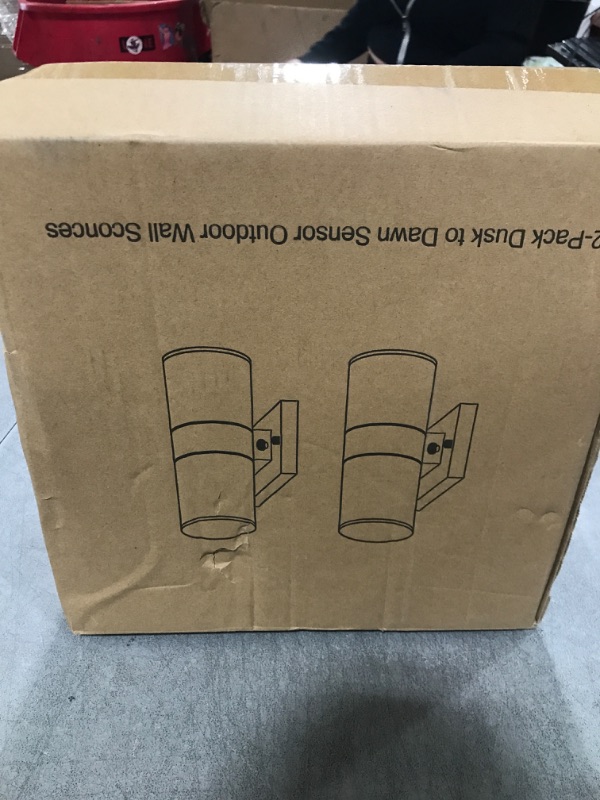 Photo 1 of 2-Pack White Outdoor Wall Sconces Dusk to Dawn, Up Down Modern Exterior Light Fixtures for House, Outside Wall Lights for Porch Garage Patio Front Door Hallway, Weather-Proof Aluminum Finish