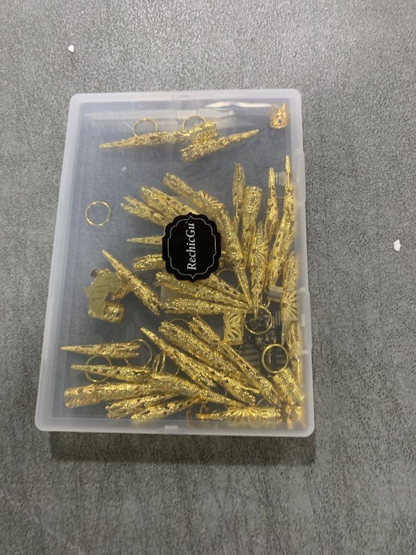 Photo 1 of 107 Pieces Dreadlocks Locs Jewelry Braids Clips African Pendant Charms Braid Loc Stainless Steel Adjustable Hair Cuffs Butterfly Shell Leaf Snake Moon Cross Dreadlock Accessories for Women Gold