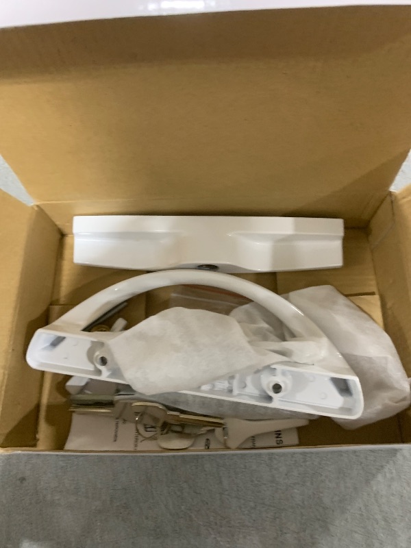 Photo 1 of ALLYWASAI Patio Sliding Door Handle Set with Mortise Lock, Key Cylinder and Face Plate, Full Replacement Handle Lock Set Fits Door Thickness from 1-1/2" to 1-3/4", 3-15/16" Screw Hole Spacing, White
