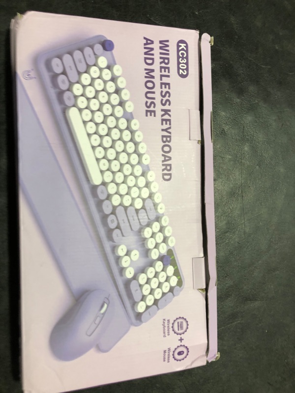 Photo 1 of Wireless Keyboard and Mouse Combo, Cute Round Keycaps, Full-Size Retro Typewriter Keyboard with Detachable Wrist Rest, 2.4GHz Cordless Connection for Mac/Windows/PC/Laptop (Purple-Colorful)