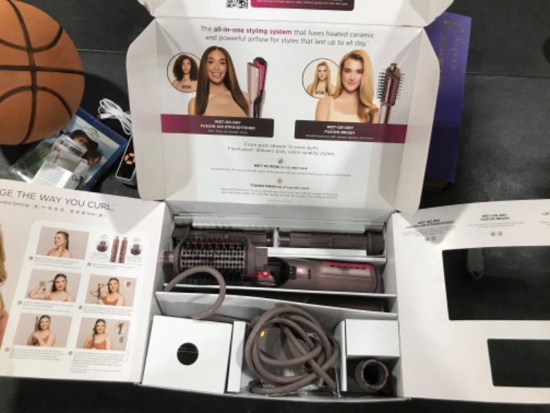 Photo 2 of Shark FlexFusion Hair Straightener & Powerful Hair Dryer with Fusion Hair Brush, Ceramic Air Styler with Auto-Wrap Hair Curlers & Concentrator, Ceramic Plates, Cosmic Blush HD641S