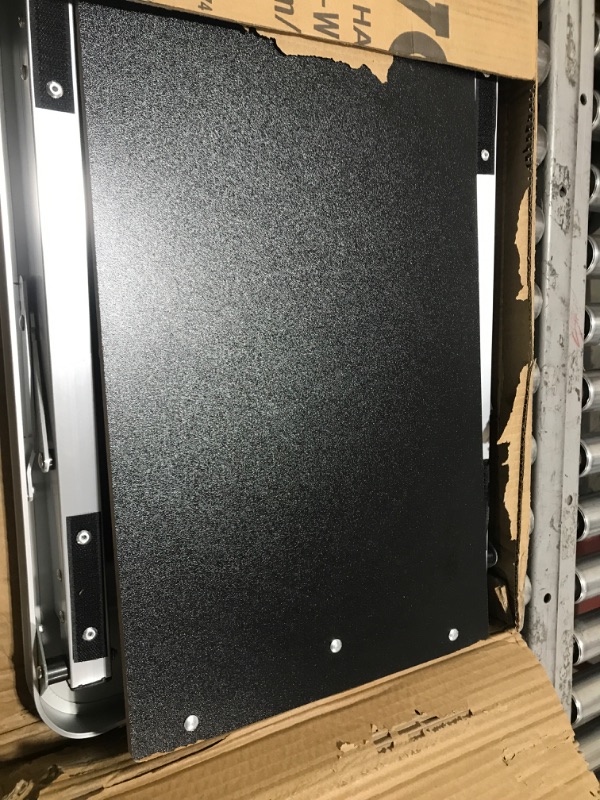 Photo 1 of VEVOR Folding Portable Bar Tradeshow Podium Table for Indoor, Outdoor, Party, Picnic, Exhibition, Includes Carrying Case, Storage Shelf and Black Skirt, 38.39" x 15.16" x 34.25"