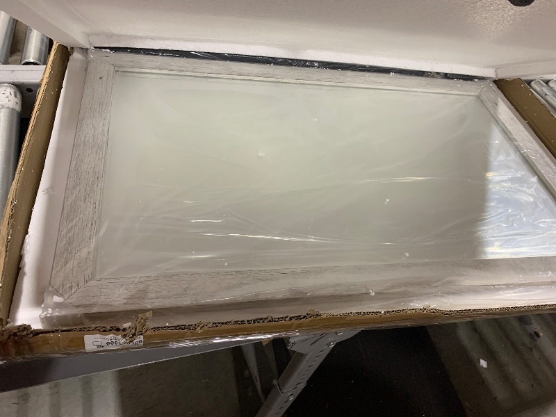 Photo 1 of KARTOOSH Rustic White Farmhouse Mirror, Solid Wood Frame Barn Door Style Mirror, Rectangle Rustic Decorative Wall Mirror for Bathroom, Entryway, Living Room, Dinning Room, Wall Decor, 40 x 26 Inches