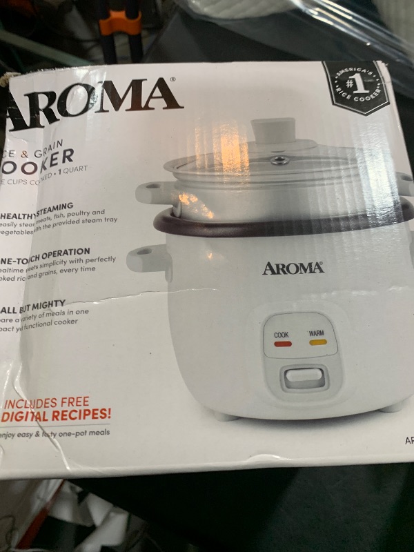 Photo 1 of AROMA® Rice Cooker, 2-Cup (Uncooked) / 4-Cup (Cooked), Steamer, Grain Cooker, Soup Maker, Oatmeal Cooker, Auto Keep Warm, 1 Qt, White, ARC-302-1NG