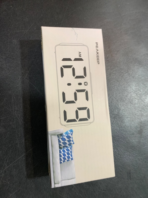 Photo 1 of Peakeep Small Digital Alarm Clock Plug in for Bedrooms Bedside, Tiny Electric Clock Large Big Numbers Display with Battery Backup for Desk Table, 6 Dimmers, 5 Adjustable Alarm Volumes (Blue)