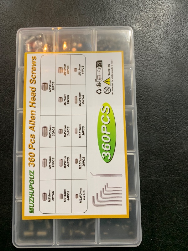 Photo 1 of 360 Pcs Allen Head Screws, Hex Socket Head Screws, Grub Screw Set, M2.5/M3/M4/M5/M6/M8 Metric Stainless Steel Internal Hex Drive Cup-Point Screws Assortment Kit for Door Handles, Light Fixture Screws