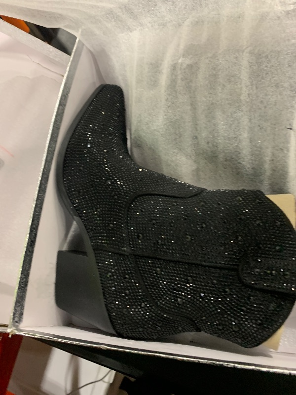 Photo 1 of MISSMILLER Rhinestone Cowboy Boots for Women Sparkly Chunky Heel Ankle Boots Cowgirl Boots Pointed Toe Western Boots