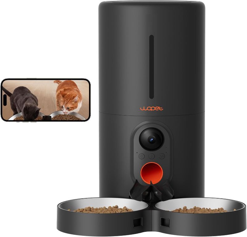 Photo 1 of  WOPET Automatic Cat Feeder with Camera for Two Cats, 1080p HD Automatic Dog Feeder, 5G WiFi Pet Feeder with Night Vision for Cat & Dog, SD Card Storage & 2-Way Audio 