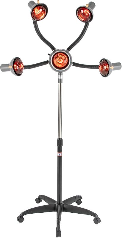Photo 1 of  5 Head Salon Hair Steamer, Professional Infrared Light Heat Therapy Red Lamp Salon Hair Steamer for Perms Oil Baking Styling Head Care, Adjustable Height and Angle, with Wheels 