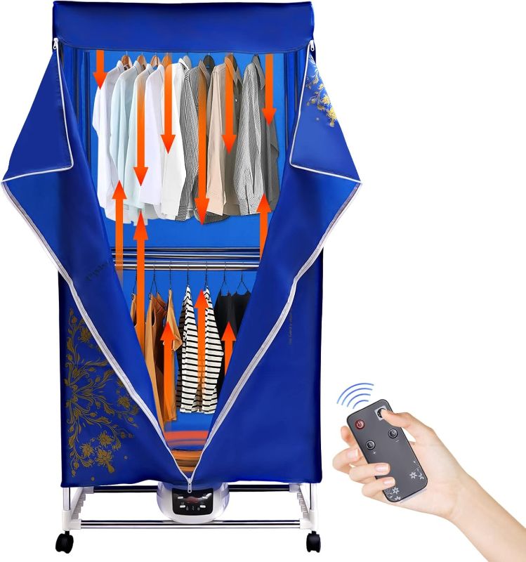Photo 1 of  Portable Clothes Dryer, Clothes Dryer with Remote Control, Folding Wardrobe Drying Machine for Home, Apartment, Dormitory, Hotel, Timing Function & 3 Gears Adjustment 