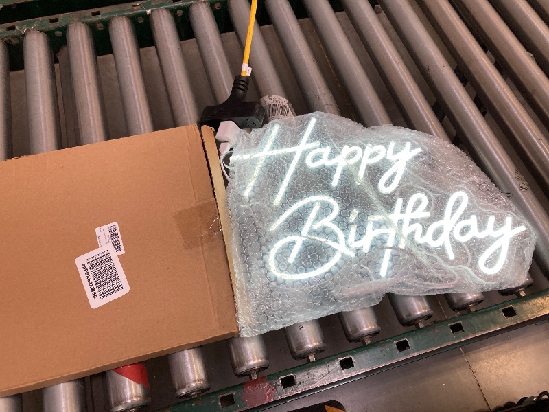Photo 1 of Happy Birthday Neon Sign for Wall Decor,Happy Birthday Light Up Sign Art Decoration,USB Powered Happy Birthday Led Sign for Backdrop Birthday Party Decoration Warm White,16.9 * 11.8 Inch