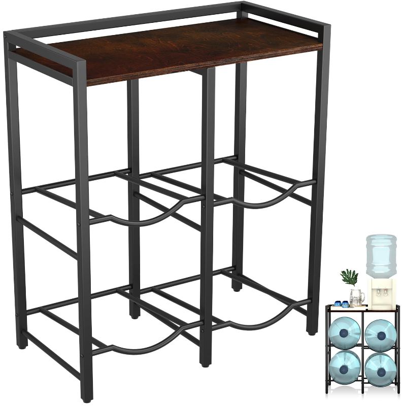 Photo 1 of  5 Gallon Water Jug Holder for 4 Bottles with Rustic Brown Wood Top Shelf, 5 Gallon Water Jug Stand, 5 Gallon Water Bottle Holder, Heavy Duty Water Dispenser Stand for Home Kitchen/Office/LivingRoom 