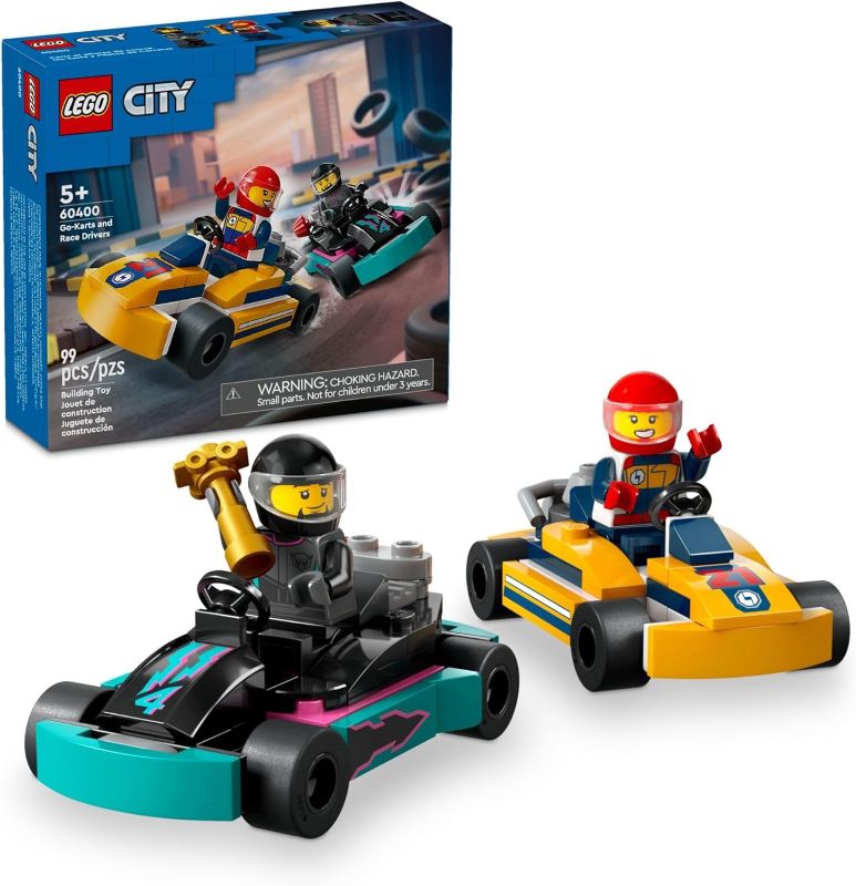 Photo 1 of  LEGO City Go-Karts and Race Drivers Toy Playset, 2 Driver Minifigures, Racing Vehicle Car Toy, Fun Race Car Toy Gift for Kids Aged 5 and Up, 60400 
