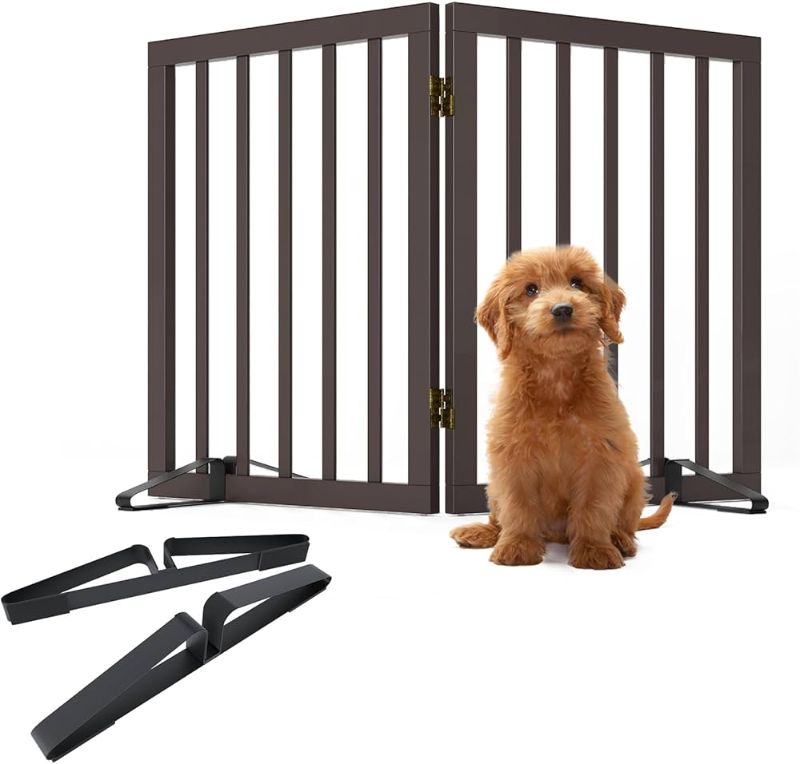 Photo 1 of Freestanding Foldable Dog Gate 2 Panel,Fully Assembled Dog Gates for Doorways, Wooden Pet Gates for The House, 24-inch Tall Pet Gate Indoor