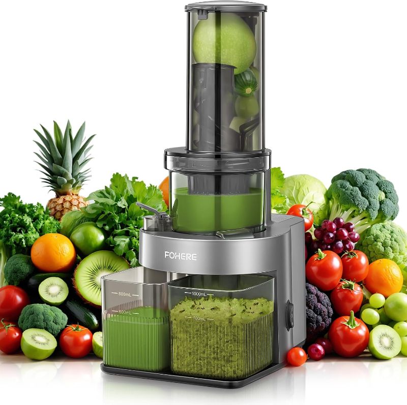 Photo 1 of  Juicer Machines Vegetable and Fruit, FOHERE Cold Press Juicer Extractor Fit Whole Fruits & Vegetables with 4.72" Wide Mouth Easy to Clean, Slow Masticating Juicer with Quiet Motor, Reverse Function 