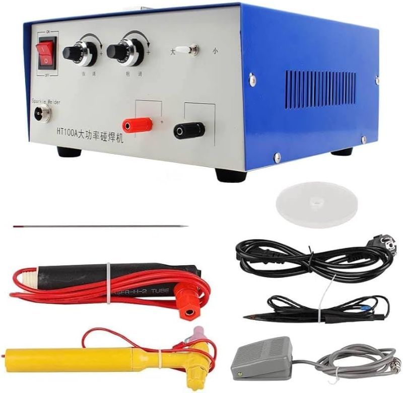 Photo 1 of  Jewelry Spot Welder, Pulse Sparkle Spot Welder 110V 100A Portable Spot Welding Machine with Foot Pedal for Gold Silver Platinum Steel 