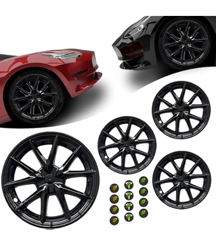 Photo 1 of RYLNOK Model 3 Hubcaps 18 Inch for Tesla 2020-2023 Wheel Cover, Compatible with Tesla 2020 2021 2022 2023, 4 Pcs ABS Wheel Cover, OEM External Replacement Accessories - Gloss Black TSL0220-4