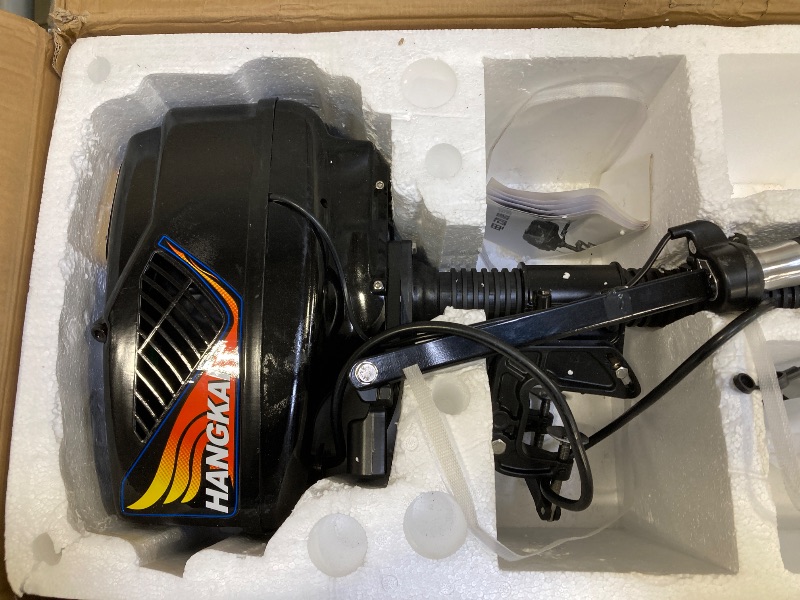 Photo 4 of  Outboard Motor, HANGKAI 2 Stroke Outboard Motor Boat Engine, Heavy Duty Gas Outboard Motors with Water Cooling CDI System, 55CC Trolling Motors For Fishing Boats Inflatable Boats Kayak 