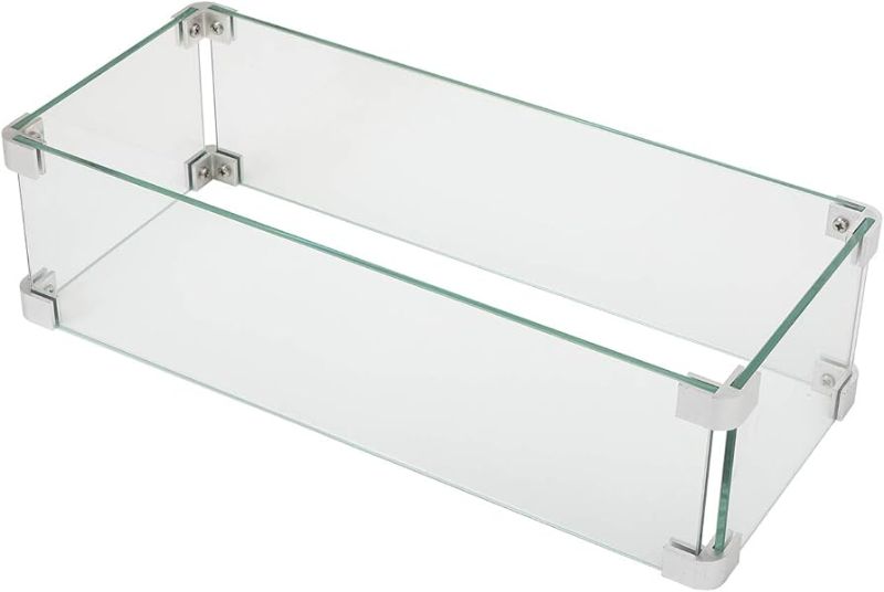 Photo 1 of COSIEST Wind Guard Fence, Rectangle Tempered Glass Shield for Outdoor Fire Pit Table