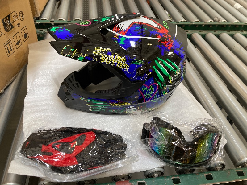 Photo 2 of Adult Safety Motocross Helmet ABS Breathable Unisex Helmet with Goggles Gloves DOT Motocross ATV Dirt Bike Helmet Kit SIZE L