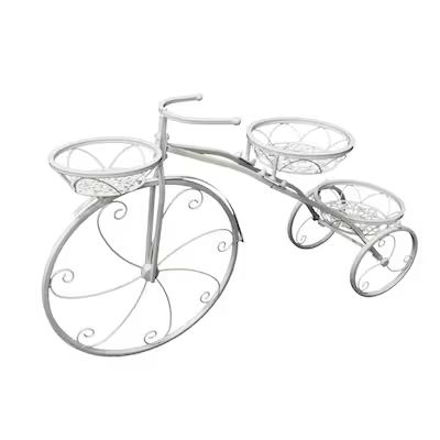 Photo 1 of CNCEST 20.07-Inches H x 32.28-Inches W White Tricycle Bicycle Indoor/Outdoor Novelty Steel Plant Stand