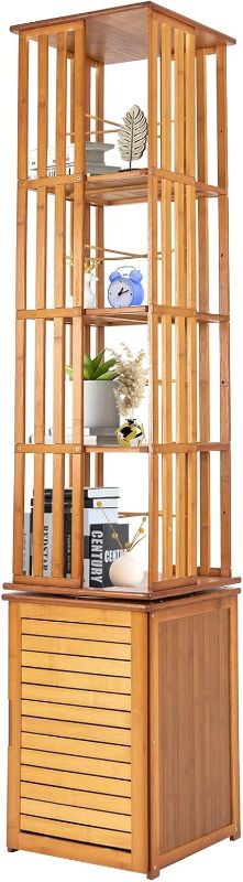 Photo 1 of DYRABREST 6-Tier Bamboo Bookcase, Corner Book Shelf, 360° Rotating Storage Display Rack, Rotatable Standing Shelves with Open Design Shelving for Living Room, Study Room,Office