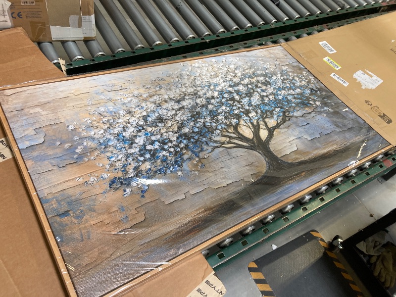 Photo 1 of ERQINHUA Wood Framed Abstract Wall Art Office Large Wall Decor Art For Living Room Wall Pictures Blue Grey Tree Wall Painting Framed Canvas Artwork Bedroom Dining room Home Decoration 24"X48"