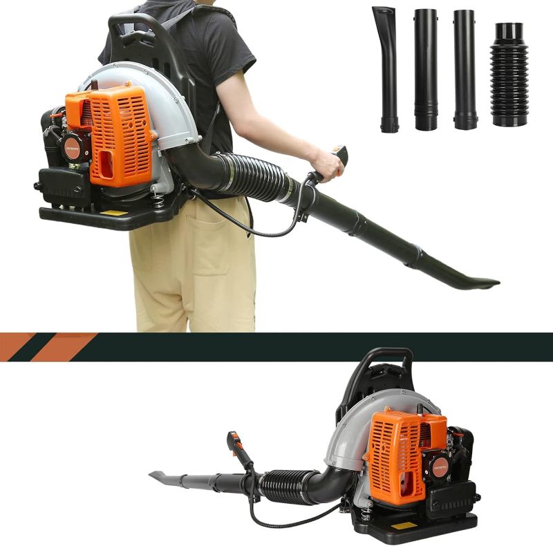 Photo 1 of  63CC Backpack Leaf Blower, 665CFM 2-Stroke Engine Gas Leaf Blower Backpack, Low Vibration, Ergonomic Harness System, High Strength Dust Blower for Clearing Yard All Year Round, Gifts for Dad(EB650) 