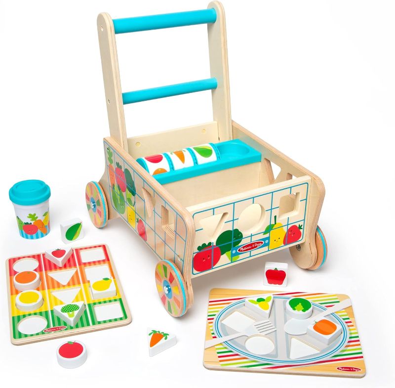 Photo 1 of  Melissa & Doug Wooden Shape Sorting Grocery Cart Push Toy and Puzzles - Pretend Play Grocery Toys, Sorting And Stacking Toys For Infants And Toddlers Ages 1+ - FSC-Certified Materials 