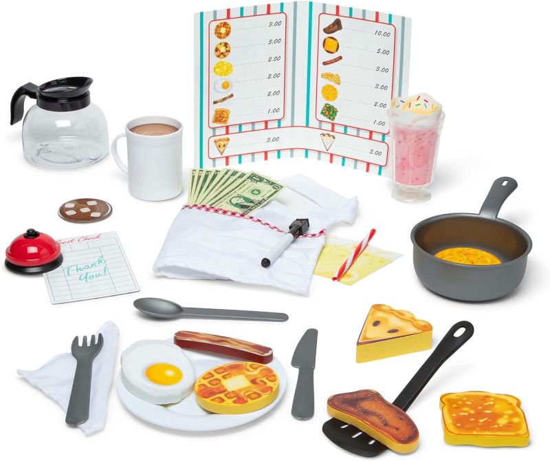 Photo 1 of  Melissa & Doug Star Diner Restaurant Play Set (41 pcs) - Pretend Play Food, Restaurant Toy Set With Cookware, Utensils For Kids, Diner Playset for Kids And Toddlers, Ages 3+ 