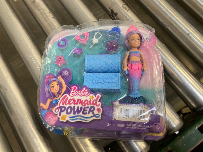 Photo 2 of Barbie Mermaid Power Chelsea Small Doll with Blue & Purple Hair, 2 Ocean Pets & Treasure Chest Accessory