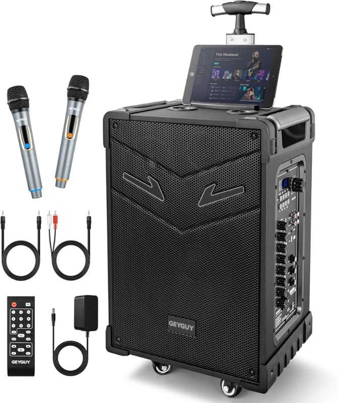 Photo 1 of GTSK10-3 3-Way Portable PA System with Wireless Microphones,10'' subwoofer Bluetooth Karaoke Machine, Rechargeable Speaker Support TWS/USB/FM/Guitar Input