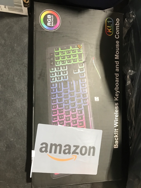 Photo 2 of Wireless Keyboard and Mouse - RGB Backlit, Rechargeable & Light Up Letters, Full-Size, Ergonomic Tilt Angle, Sleep Mode, 2.4GHz Quiet Keyboard Mouse for Mac, Windows, Laptop, PC, Trueque(White)