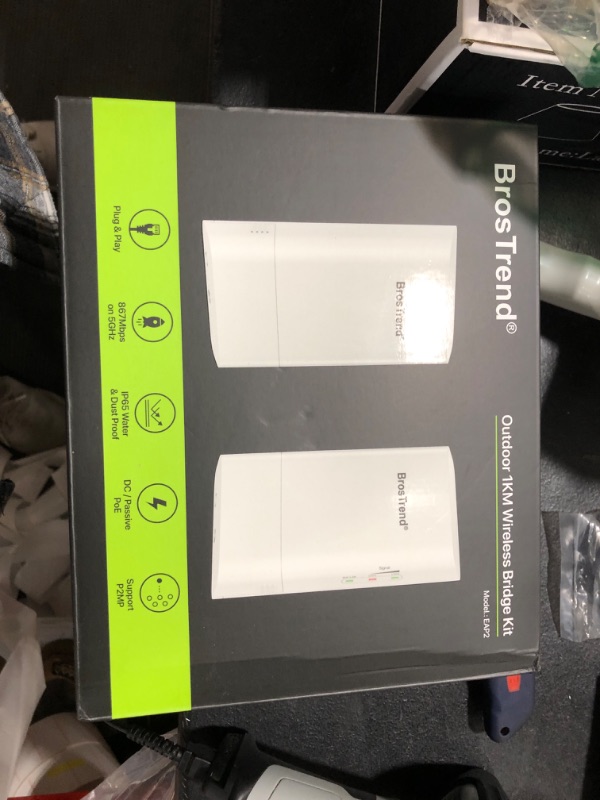 Photo 1 of BrosTrend 5GHz 867Mbps WiFi Bridge Point to Point Outdoor, 1KM Wireless Internet Network Bridge Long Range Plug & Play, for PtP & PtMP, IP65, w/Passive PoE Injector, for Barn Farm Garage Building etc