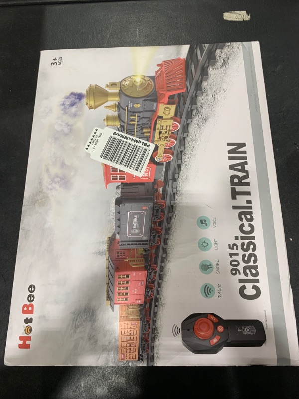 Photo 1 of Hot Bee Train Set - Christmas Train with Remote Control Train Toys for Boys with Smokes, Lights and Sound,Toy Train Set for Under Christmas Tree, Toddler Model Trains for 3 4 5 6 7 8+ Years Old Kids
