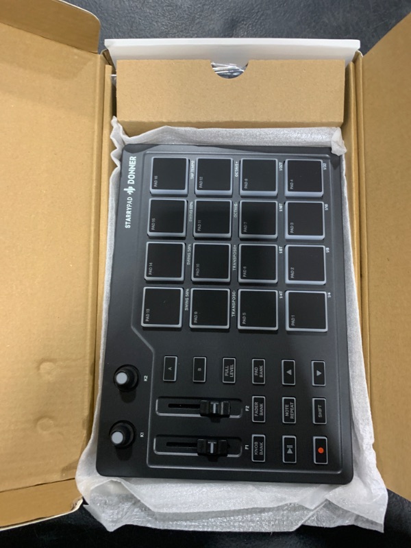 Photo 3 of Donner MIDI Pad Beat Maker Machine Professional, Drum Machine with 16 Beat Pads, 2 Assignable Fader & Knobs and Music Production Software, USB MIDI Controller with 40 Courses, STARRYPAD