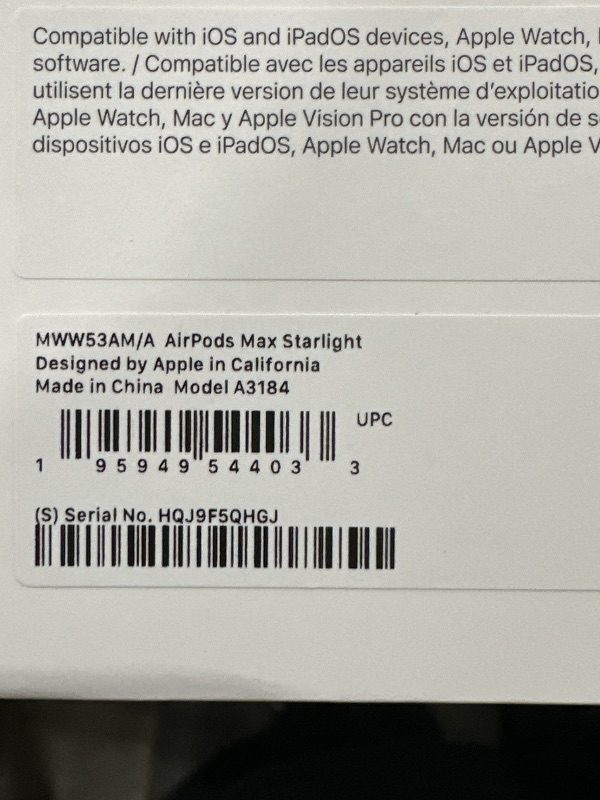 Photo 1 of Apple AirPods Max Wireless Over-Ear Headphones, Pro-Level Active Noise Cancellation, Transparency Mode, Personalized Spatial Audio, USB-C Charging, Bluetooth Headphones for iPhone - Starlight