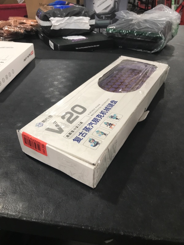 Photo 1 of TISHLED Typewriter Style Mechanical Gaming Keyboard White LED Backlit 104-Key NKRO Pink Switches Retro Round Keycaps Golden Ring Volume Knob Metal Panel Wired USB-C Detachable Cable, Purple