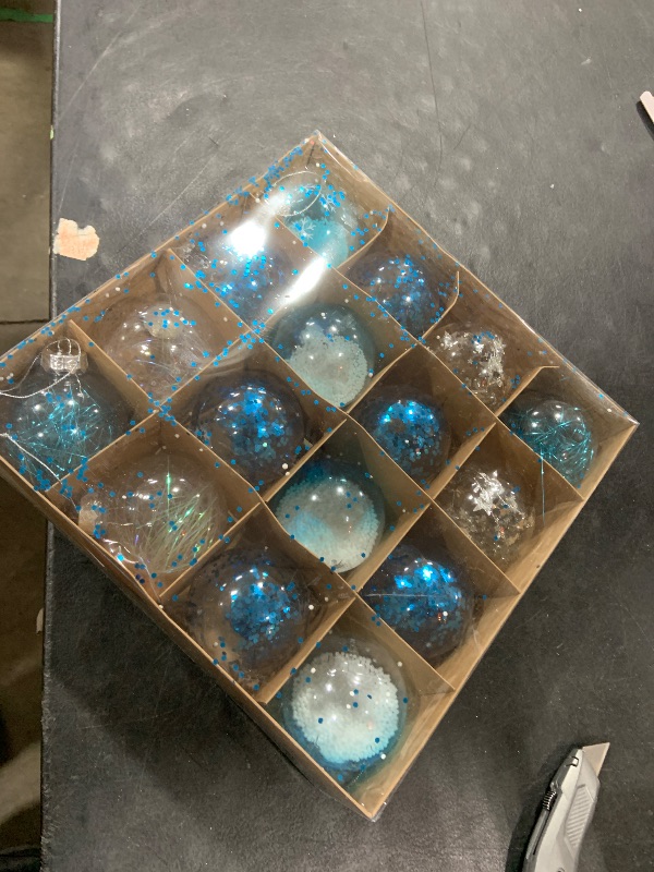 Photo 1 of 16PCS Light Blue Christmas Balls Ornaments, 3.15'' Shatterproof Clear Christmas Balls with Filler, Christmas Decorative Hanging Ornaments Set for Xmas Tree/Party/Holiday (Light Blue)