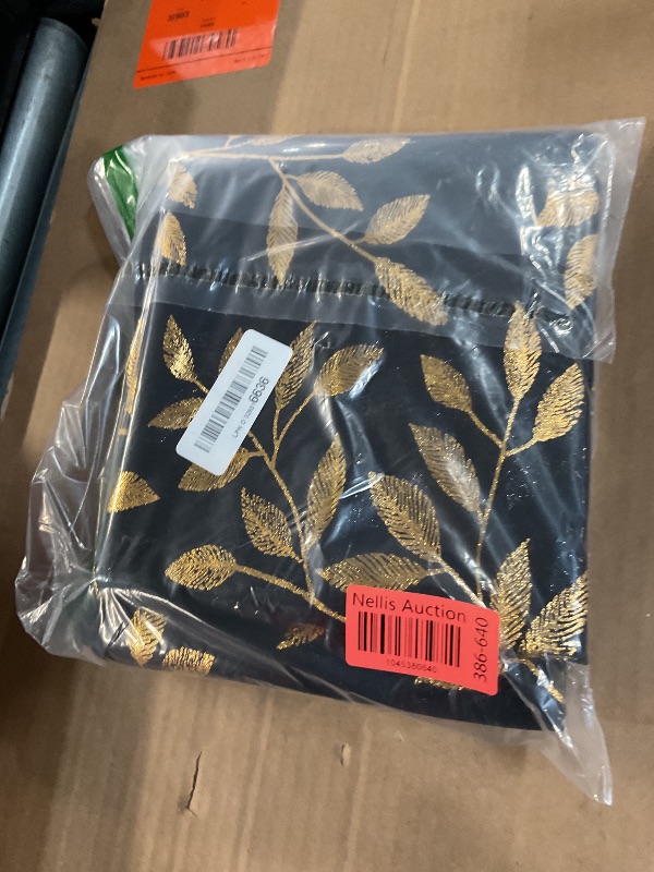 Photo 1 of (BAGGED) Deeprove Sheer Curtains 96 Inches Long 2 Panels, Gold Foil Metallic Vine Leaves Print Window Treatments Pair for Christmas Xmas Decor, Golden Bronzing Privacy Drapes, Rod Pocket, 52" W x 96" L, Black