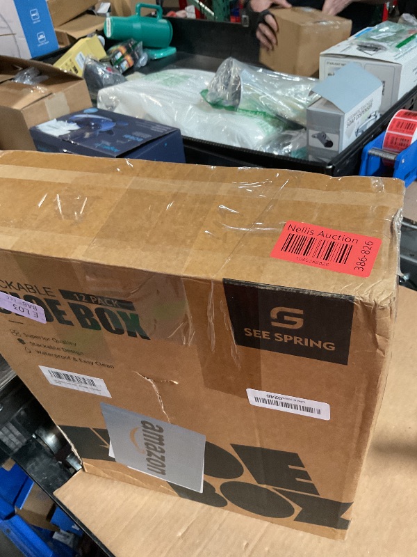 Photo 1 of (Used)SEE SPRING X-Large Black Modern Plastic Shoe Box, 12 Pack, Clear Front Door, Stackable, Foldable, Ventilated, Fits US Size 11, 13.2''L9.1''W7.3''H Inch, 655.65 Cubic Inches, Already Assembled