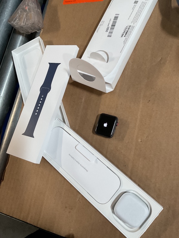 Photo 1 of ***(NO RETURNS OR REFUNDS/ FOR PARTS ONLY/ LOCKED )***
Apple Watch Series 3, Smartwatch with Silver Aluminium Case with Denim Sport Band - M/L. Fitness Tracker, ECG App, Always-On Retina Display, Water Resistant