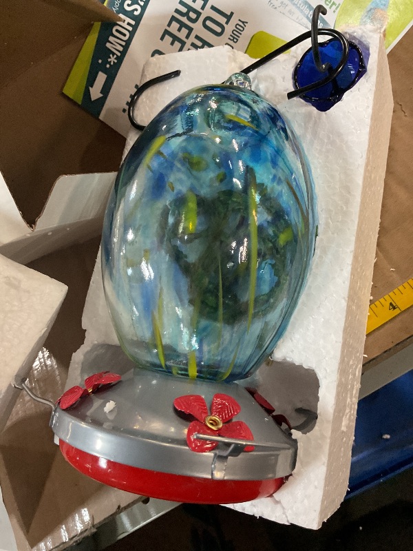 Photo 1 of Nature Gear Hummingbird Feeder, Hanging-Mount Glass Hummingbird Feeders for Outdoors, Hand-Blown Glass Feeder with Ant Moat for Garden Hummingbirds, Easy to Clean & Rust Resistant, Sky Blue