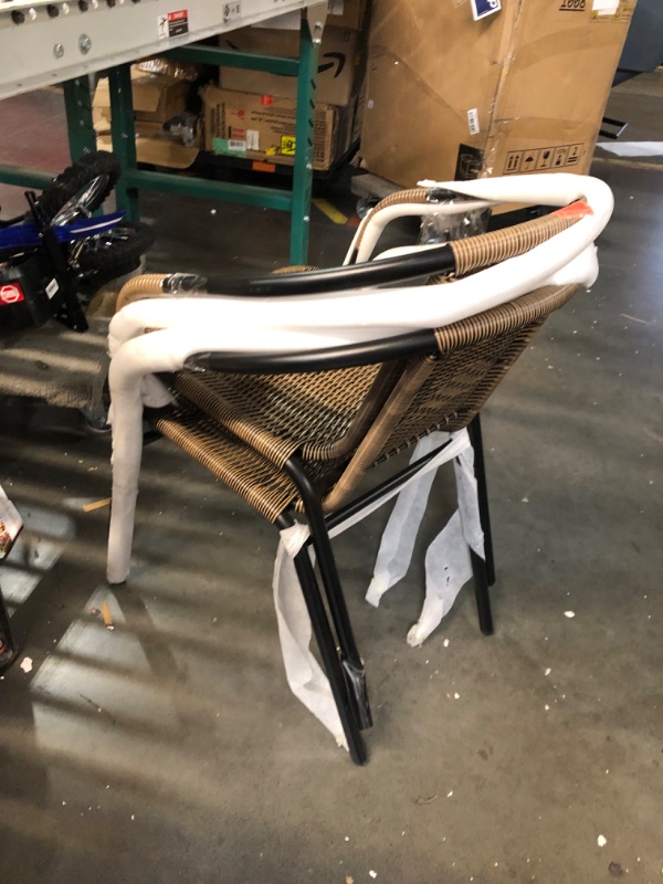 Photo 1 of ***DAMAGED - LEGS ON 1 CHAIR BENT - NO PACKAGING - SEE PICTURES***
EMMA + OLIVER 2 Pack Medium Brown Rattan Indoor-Outdoor Restaurant Stack Chair with Curved Back